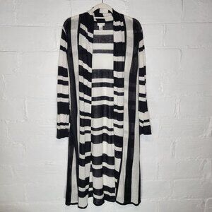 Chico's Women's Size 3 (US XL) Cardigan Sweater Long Linen Black White Striped